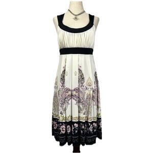 Vintage Y2K Trixxi Babydoll Dress Medium Floral Paisley Boho Ruched Waist Tie